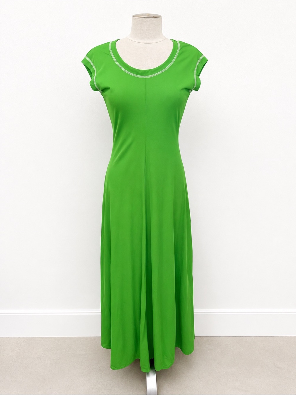 Vntg 70s Maxi Cottagecore Disco Boho Cap Sleeve Maxi Dress Jersey Knit Stretch